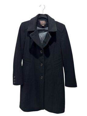 Anne Klein Women's Black Wool Blend Coat Size 2 With Button Closure and Lined In